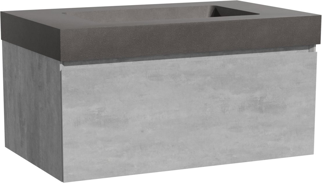 Storke Edge hängendes Möbelstück Set: 85 x 52 cm, Beton dunkelgrau, mit Scuro High Einzelwaschtisch, Quarz Schwarz matt