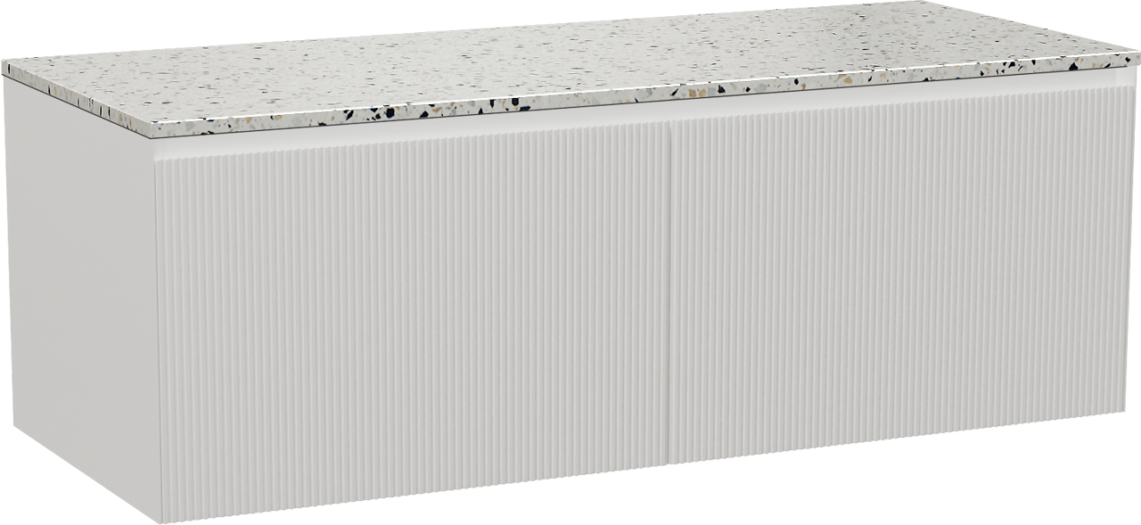 Balmani Fila by Mitra meuble salle de bains suspendu 135 x 55 cm blanc mat avec Stretto tablette simple ou double en blanc/noir mat terrazzo, Nervure droite symétrique verticale