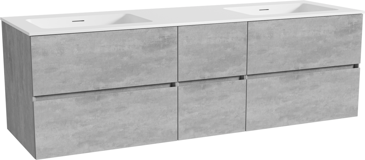 Storke Edge zwevend badkamermeubel 165 x 52 cm beton donkergrijs met Mata dubbele wastafel in solid surface mat wit
