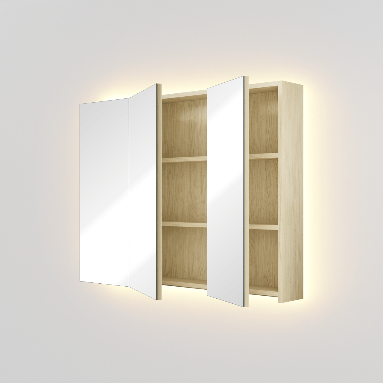 Linie Montro spiegelkast 100 x 75 cm scandinavische eik met spiegelverlichting
