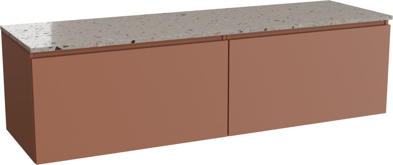 Balmani Sfera by Lucida meuble salle de bains suspendu 180 x 55 cm cotto avec Stretto tablette simple ou double en terrazzo greige terrazzo