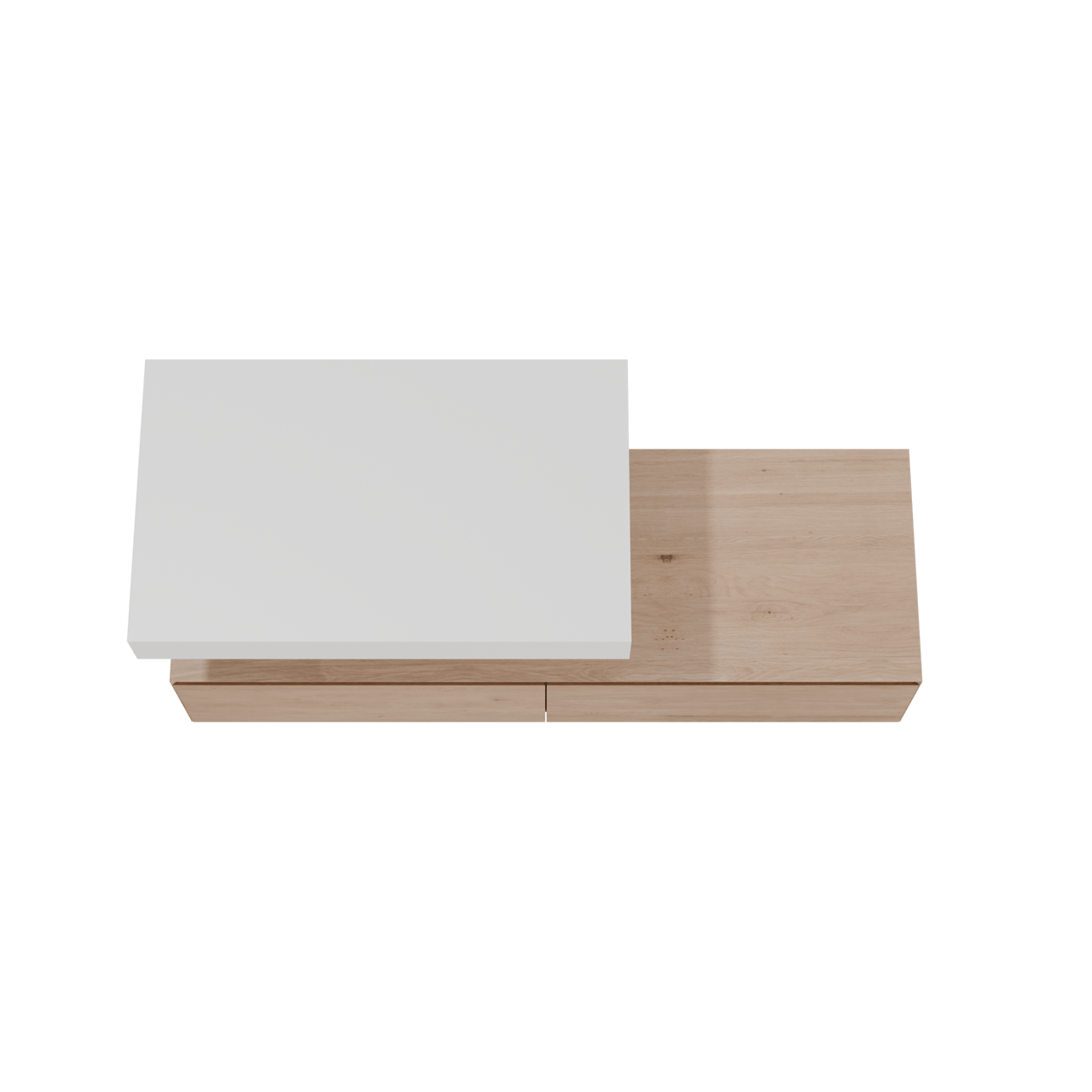 Balmani Mitra Elements zwevend badmeubel 150 x 55 cm naturel eiken met Dominus enkel tablet 90 cm in solid surface mat wit