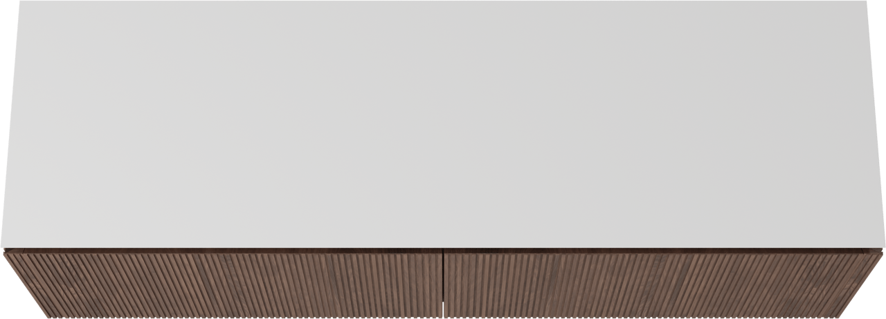 Balmani Eclips meuble salle de bains suspendu 180 x 55 cm Noyer américain avec Eclips tablette simple ou double vasque en Solid Surface blanc mat, Nervure droite symétrique verticale