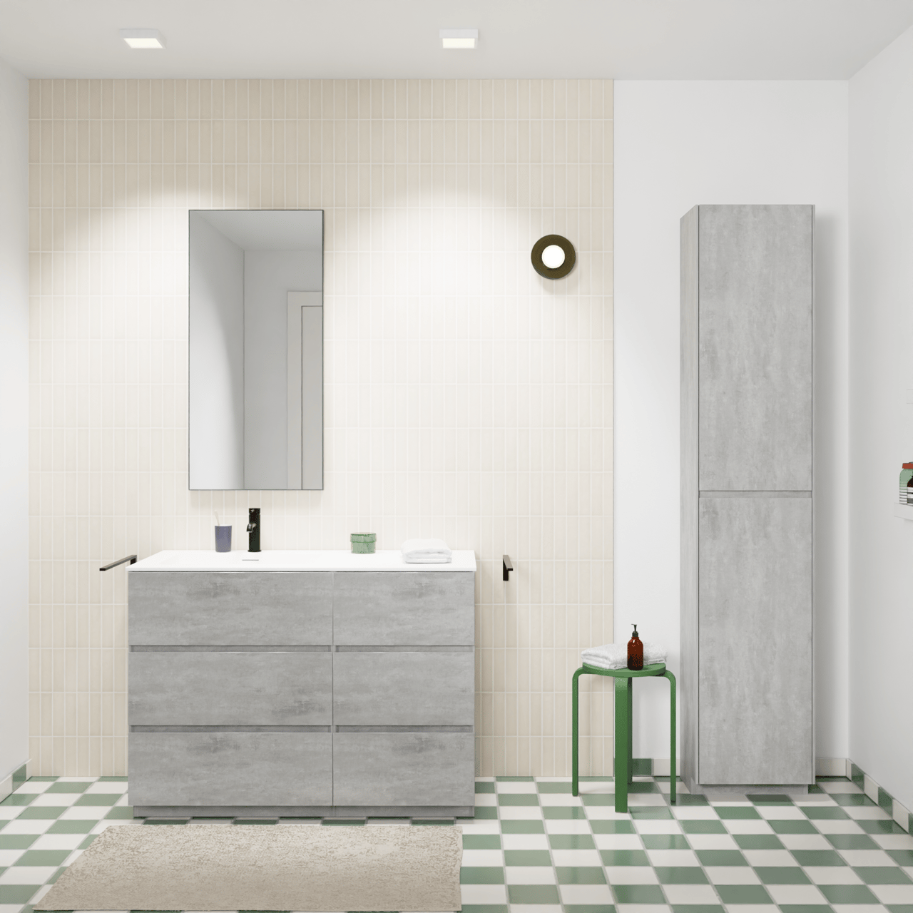 Storke Edge meuble salle de bains à poser 110 x 52 cm béton gris foncé avec Mata plan vasque asymétrique à gauche en solid surface blanc mat