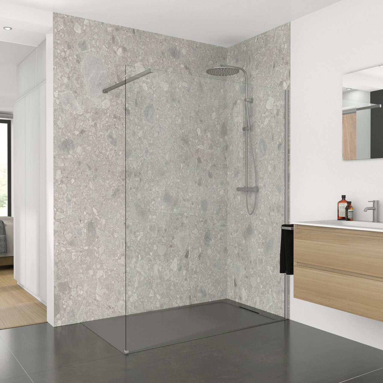 Balmani Modular inloopdouche 110 x 200 cm helder glas geborsteld inox profiel