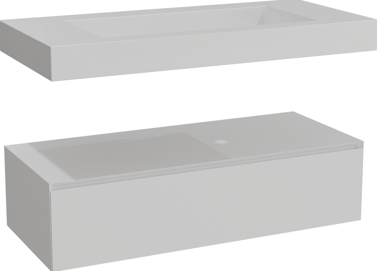 Balmani Mitra Elements zwevend badmeubel 120 x 55 cm mat wit met Modus enkele wastafel voor 2 kraangaten in solid surface mat wit