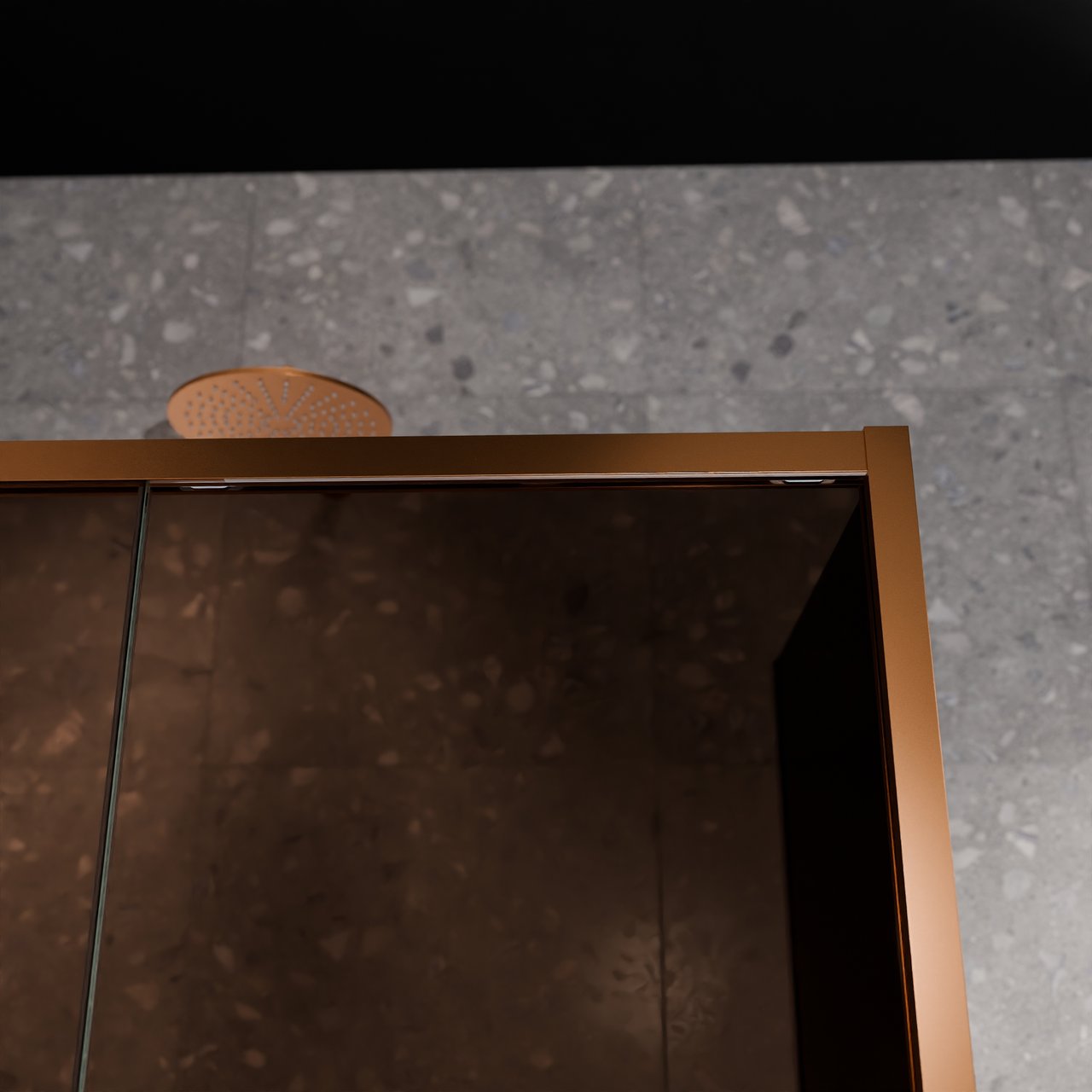 Balmani Senses Design douchehoek met linkse schuifdeur en vaste zijwand, 160 x 90 cm, Brons, Brushed Rosegold profielen