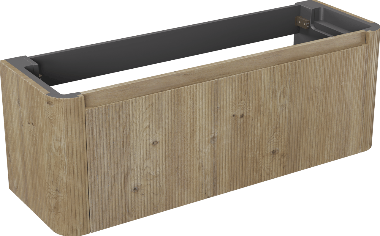 Storke Soft zwevende wastafelonderkast 140 x 46 cm Ruwe eiken 2 lades vert. sym. Groef