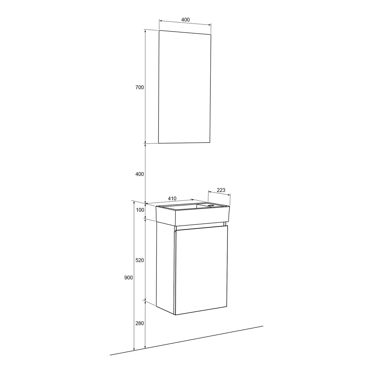 Linie Lado toiletmeubelset natuur eik met wastafel keramiek 40x22cm