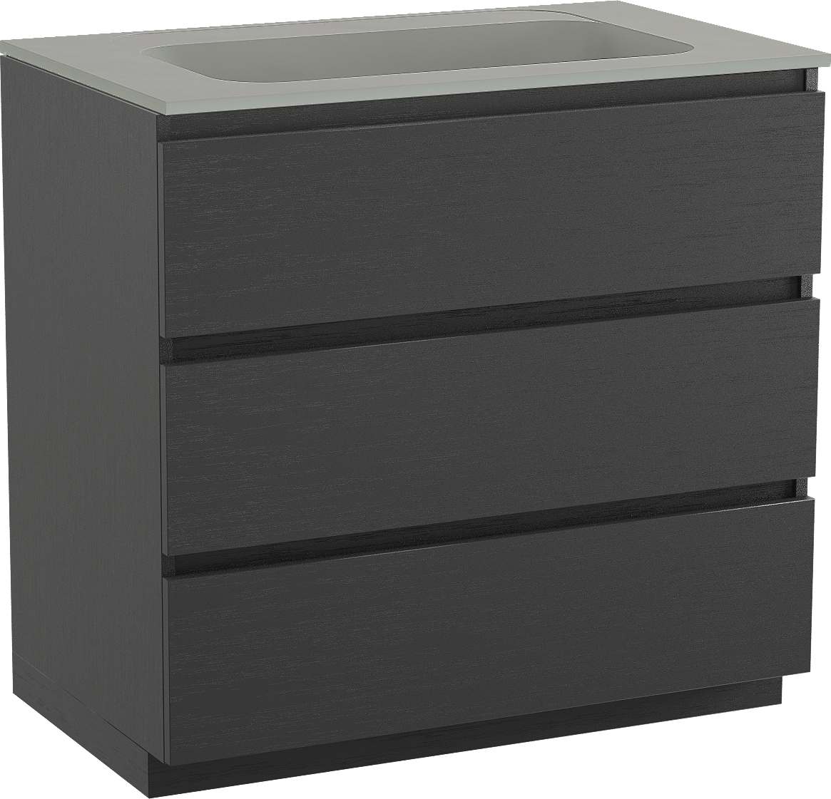 Balmani Lucida freistehendes Möbelstück Set: 90 x 55 cm, Schwarze Eiche, mit Tablo Strada Einzelwaschtisch, Marmorkomposit Seidengrau