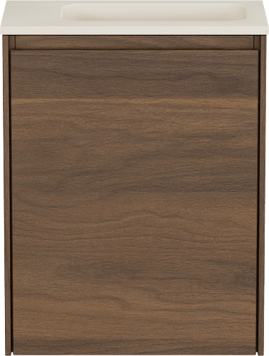 Storke Edge zwevend toiletmeubel 40 x 22 cm Notelaar met Fina wastafel in Sand mat Top Solid