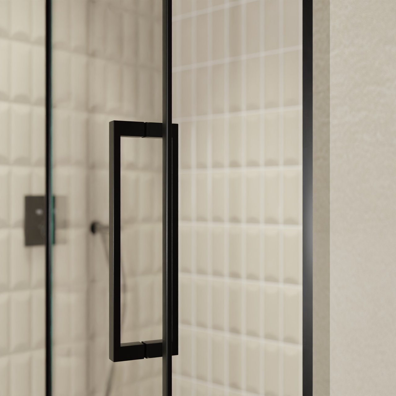 Balmani Senses Design douche draaideur links 140 cm x 210 cm Helder glas, Zwarte profielen, met coating