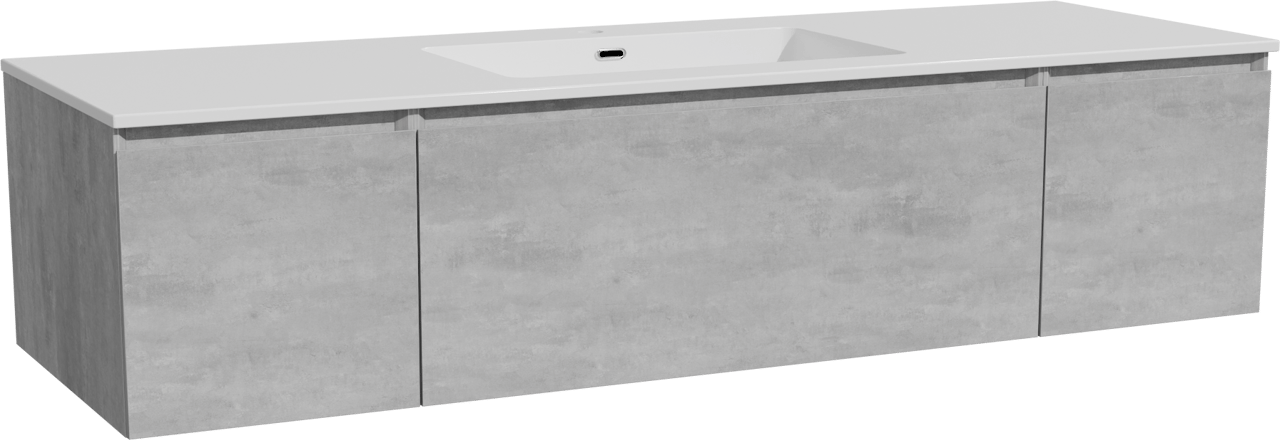 Storke Edge zwevend badkamermeubel 155 x 52 cm beton donkergrijs met Diva enkele wastafel in composietmarmer glanzend wit