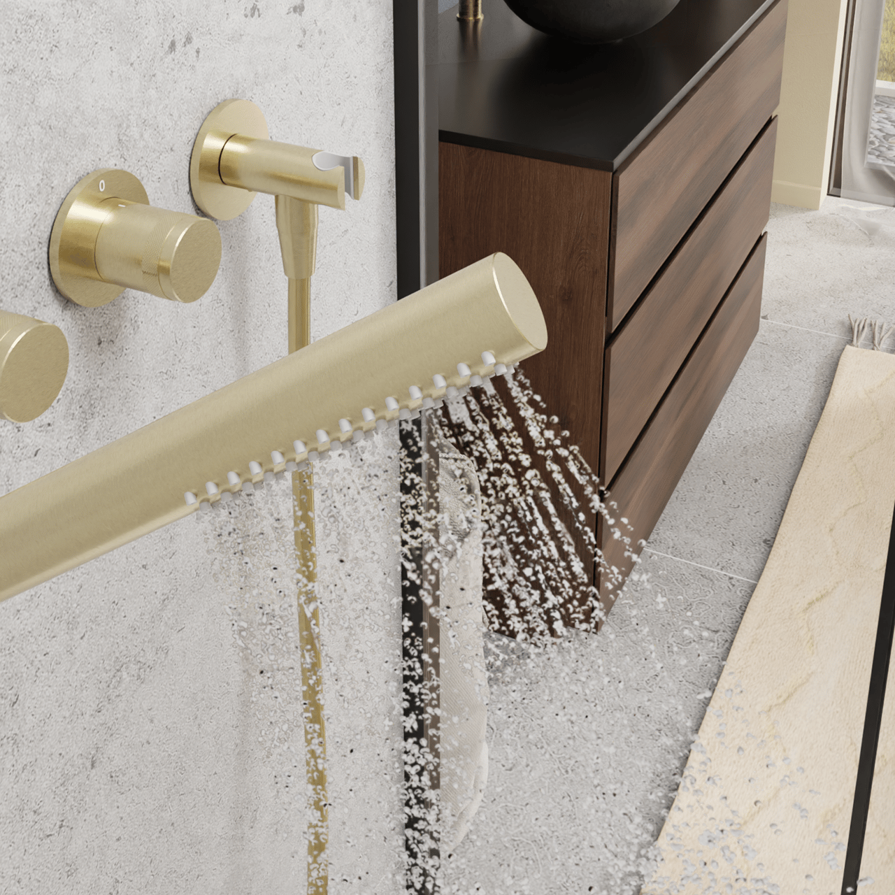 Blaufoss Pavilion Thermostat-Duscharmatur: Unterputz, Brushed Champagne Gold, Einbauelement inklusive