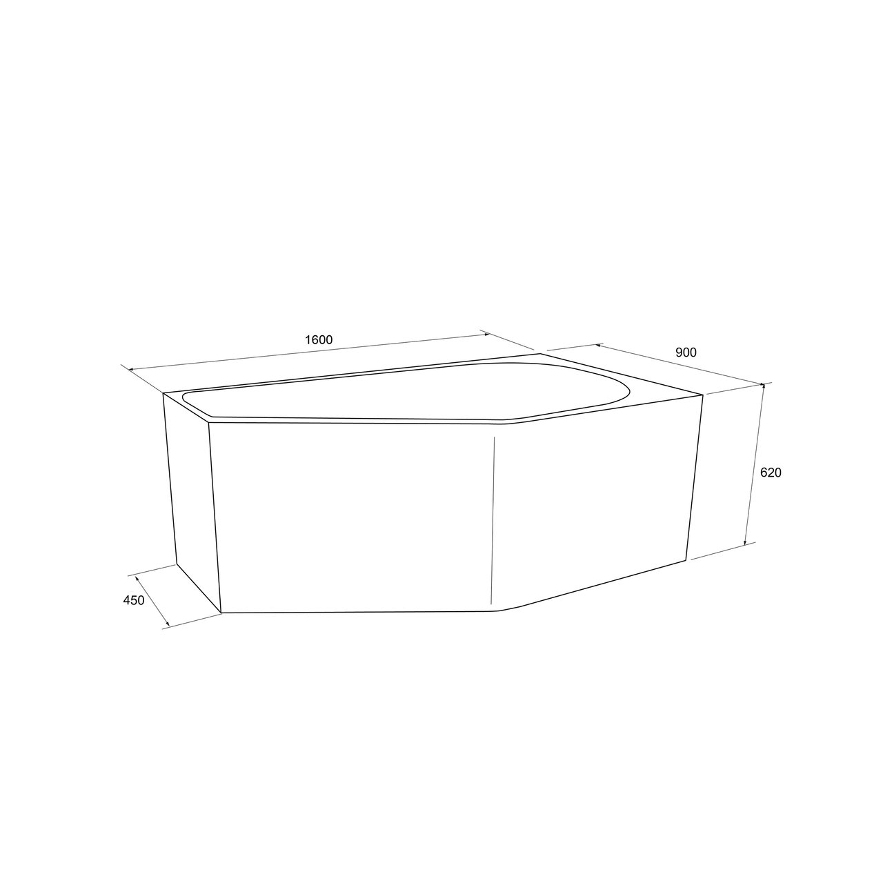 Luca Varess Pico baignoire d'angle droite simple 160 x 90 cm acrylique Blanc Brillant