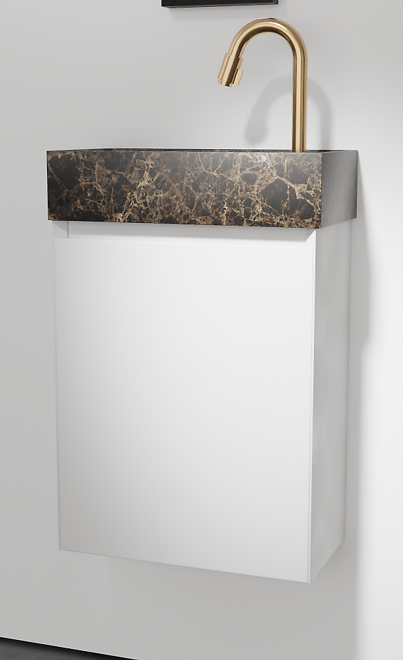 Balmani Mitra meuble wc suspendu 42 x 21 cm blanc mat avec Dama plan vasque en marbre Dark Emperador