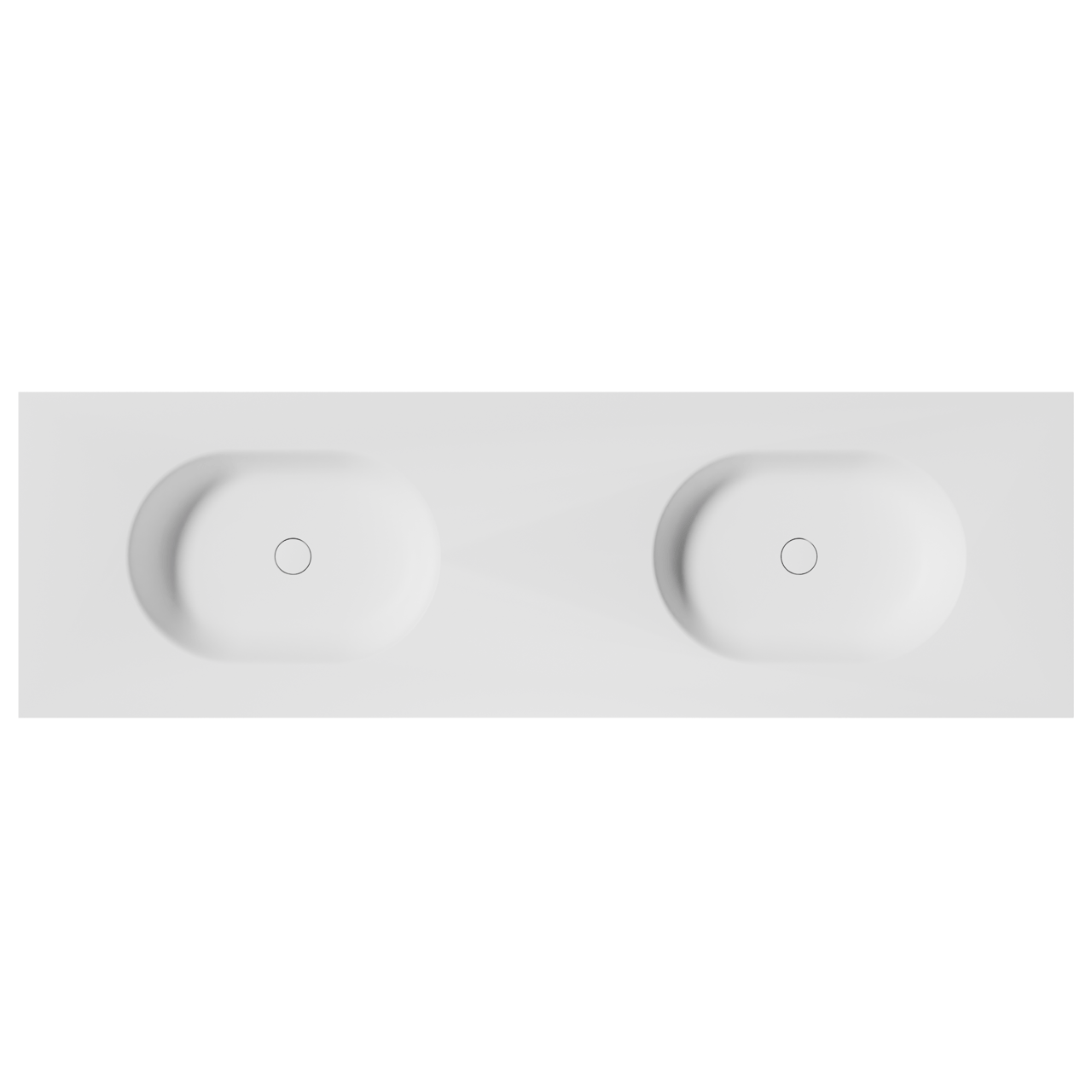 Balmani Tablo Oval dubbele wastafel mat witte Solid Surface 180 x 55 cm