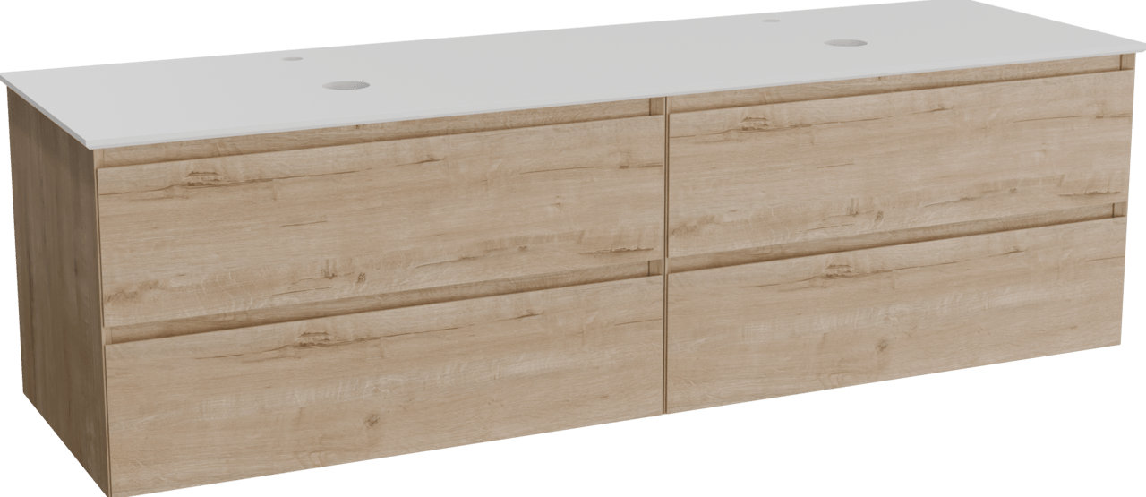 Balmani Mitra meuble salle de bains suspendu 180 x 55 cm chêne brut avec Facetta tablette double en solid surface blanc mat