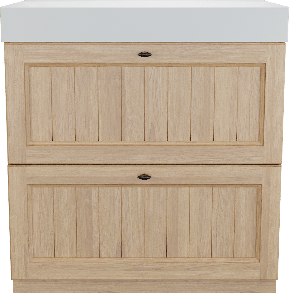 Balmani Lemon staand badkamermeubel 90 x 55 cm, fineer natuur eik met Wave enkele wastafel in mat wit