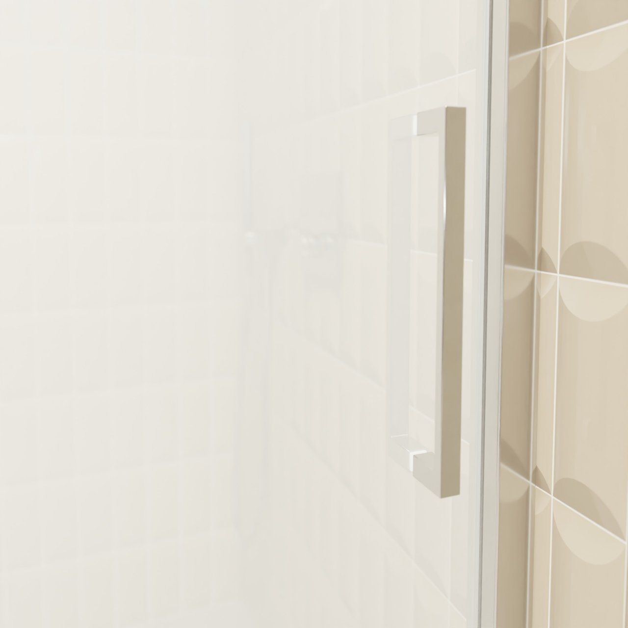Balmani Senses Design douche schuifdeur links 160 cm x 210 cm Helder glas met matte strook glas, Chroom profielen