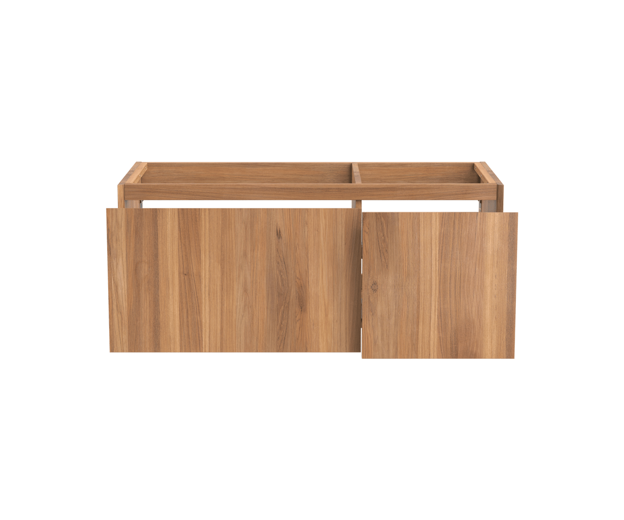 Balmani Idra by Mitra hängender Waschbeckenunterschrank: 120 x 55 cm, asymmetrisch links, Teak, 4 Schubladen