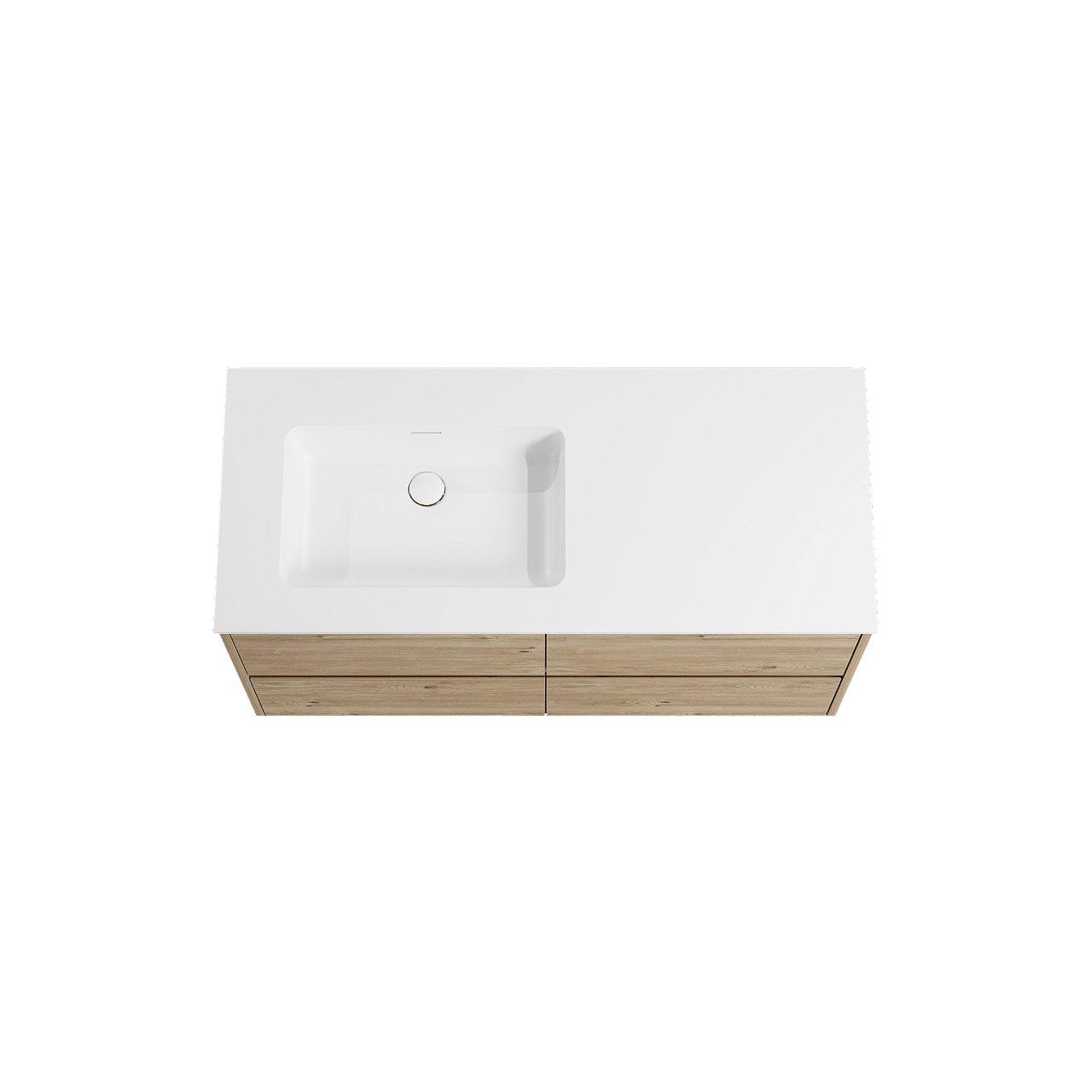 Storke Seda hängendes Möbelstück Set: 120 x 52 cm, Rohe Eiche, mit Mata Waschtisch links, Solid Surface Weiß matt
