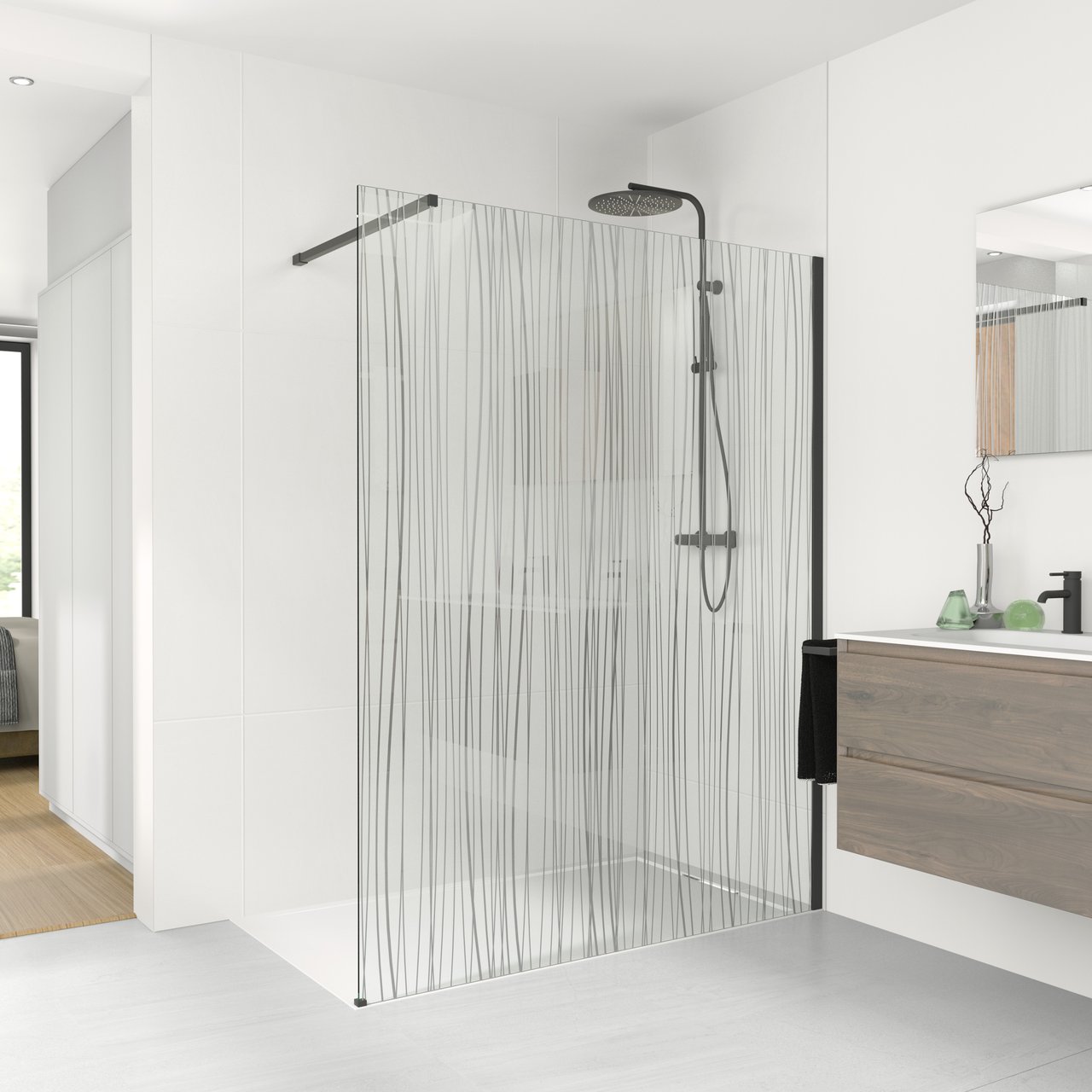 Balmani Modular douche à l'italienne 100 x 200 cm verre mikado profil noir mat