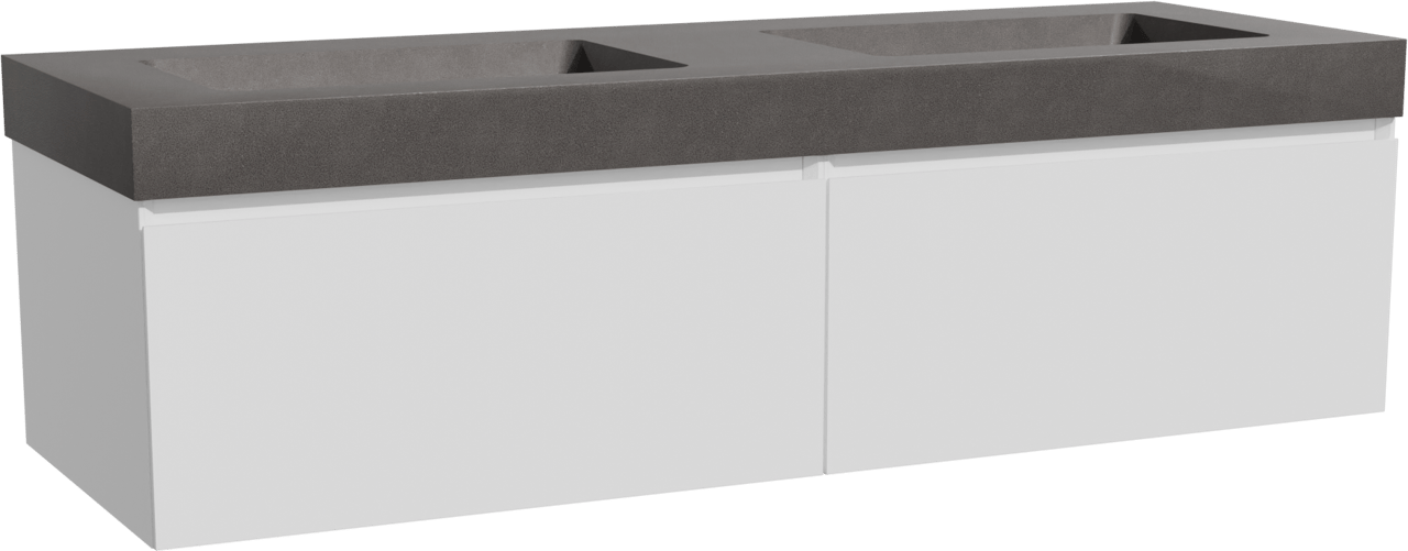 Storke Edge zwevend badmeubel 150 x 52 cm mat wit met Scuro High dubbele wastafel in kwarts mat zwart