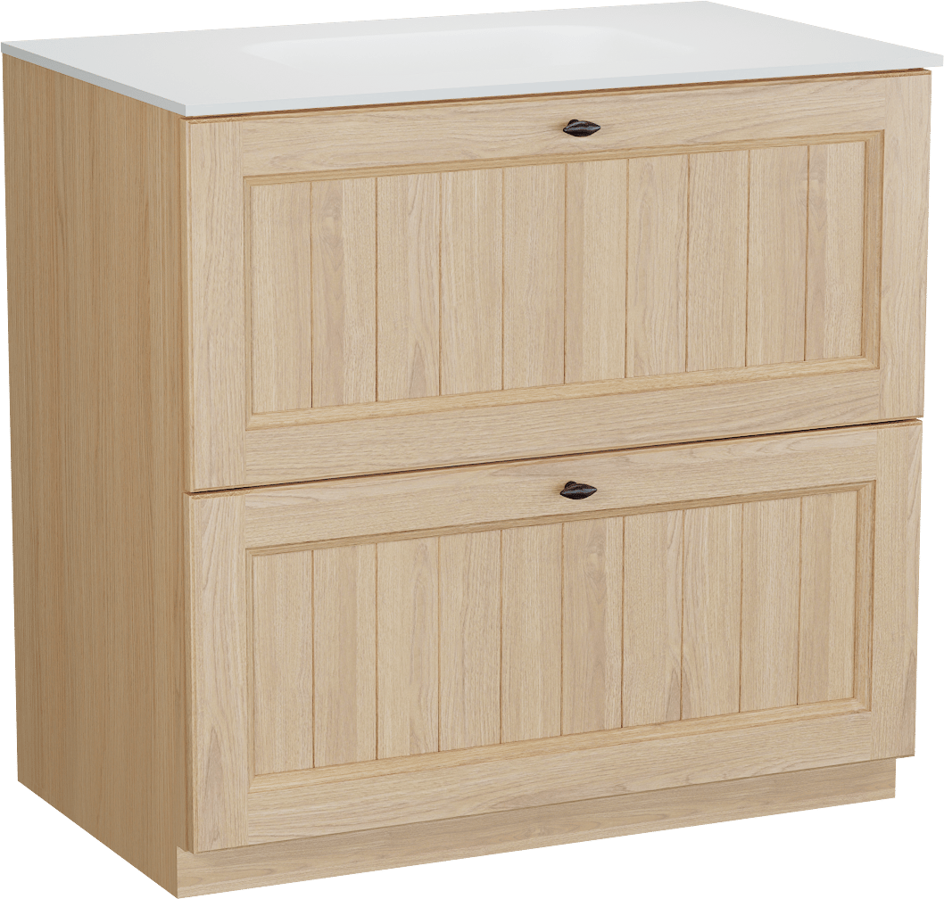 Balmani Lemon staand badkamermeubel 90 x 55 cm, fineer natuur eik met Tablo Arcato enkele wastafel in mat wit