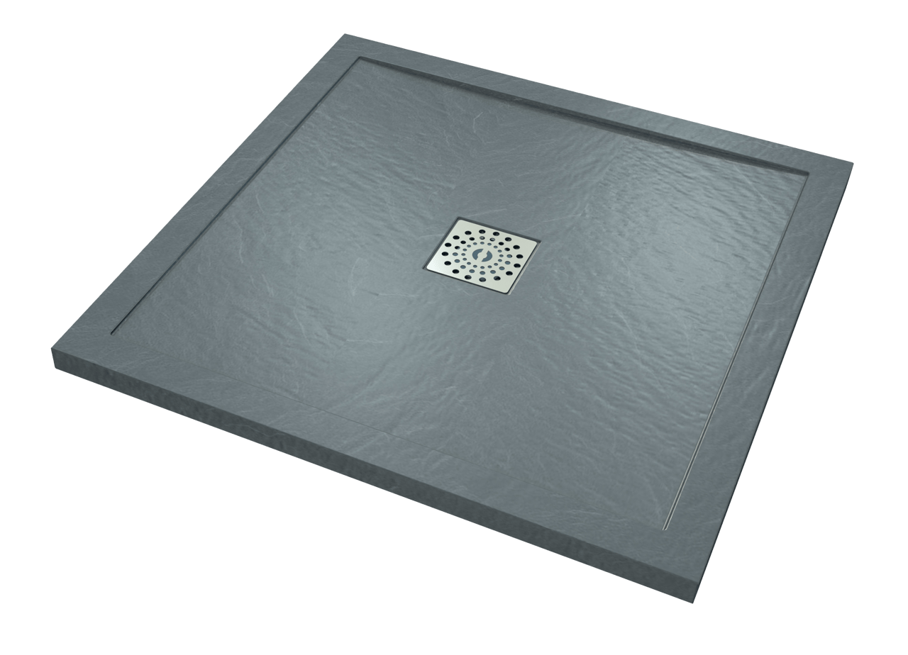 Linie Lido douchebak 90 x 90 cm composietmarmer donkergrijs leisteenstructuur