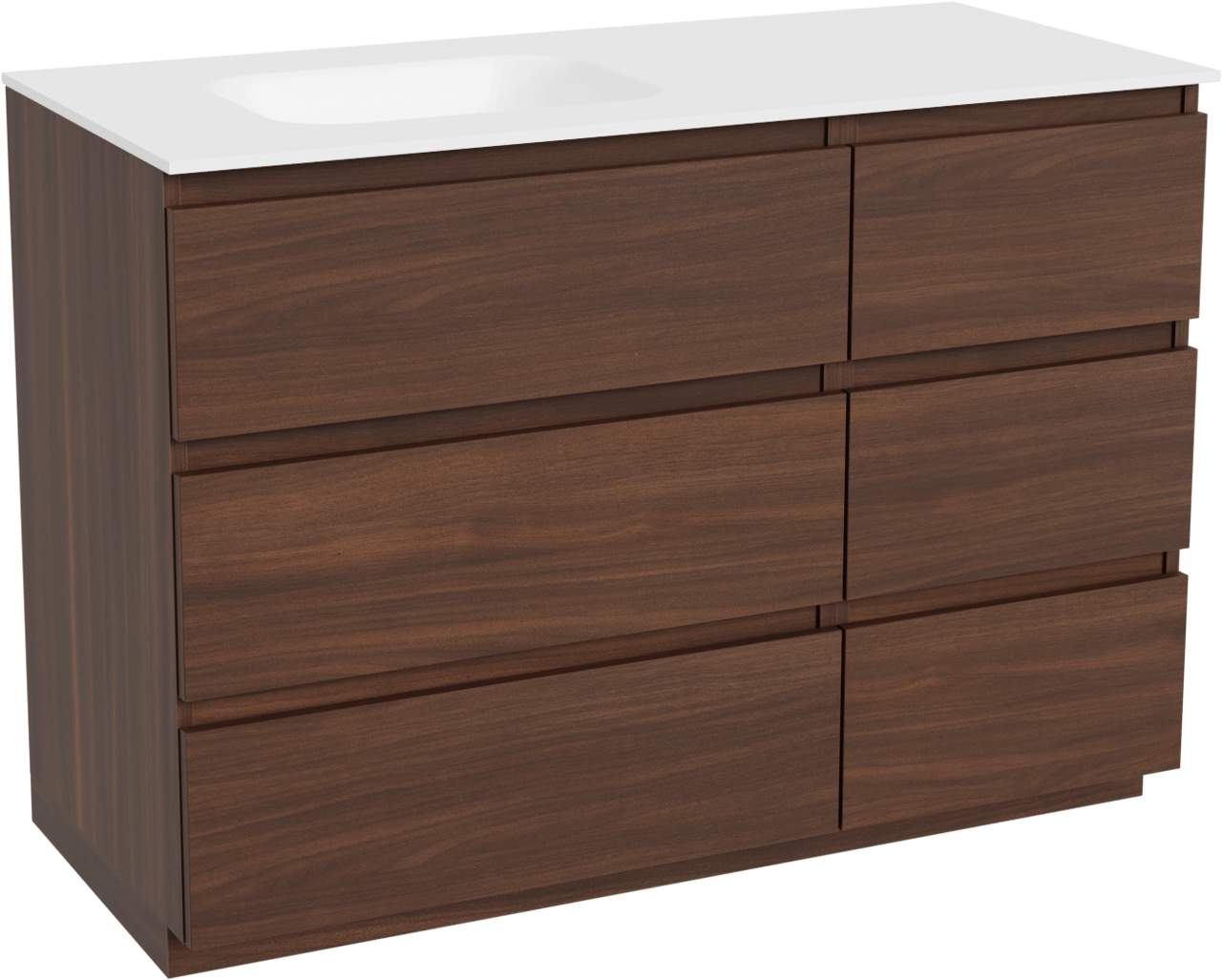 Balmani Lucida freistehendes Möbelstück Set: 120 x 55 cm, Amerikanischer Nussbaum, mit Tablo Arcato Waschtisch links, Solid Surface Weiß matt