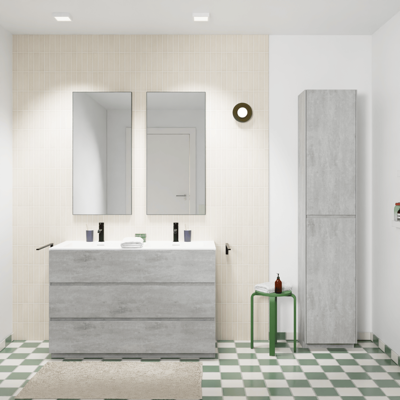Storke Edge staand badkamermeubel 120 x 52 cm beton donkergrijs met Mata dubbele wastafel in solid surface mat wit