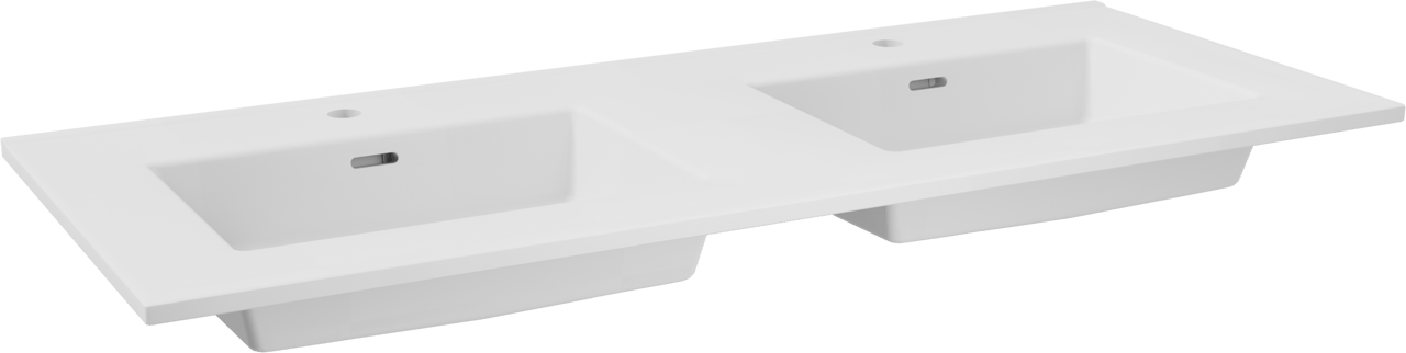 Storke Kera dubbele wastafel mat witte porselein 130 x 52 cm, afvoerplugs inbegrepen