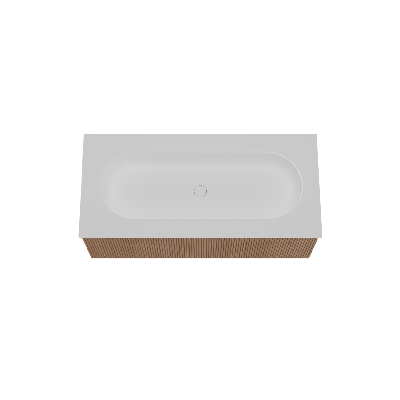 Balmani Forma zwevend badmeubel 120 x 55 cm naturel eiken met Tablo Oval enkele wastafel voor 2 kraangaten in solid surface mat wit, Verticale symmetrische rechte ribbel