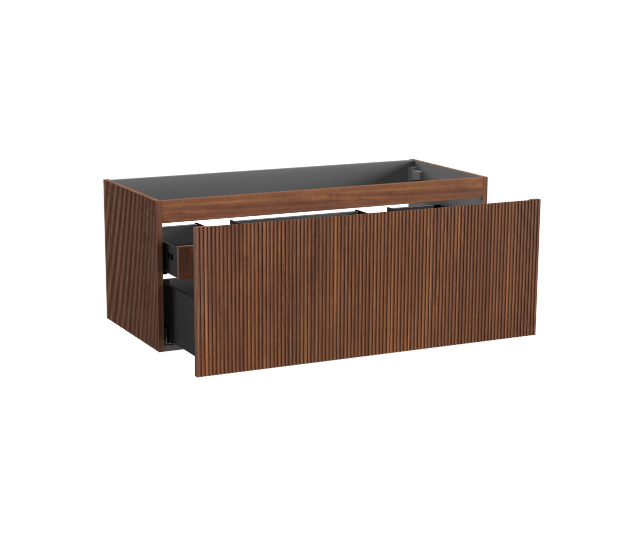 Storke Ribs meuble sous-lavabo suspendu 120 x 52 cm noyer 2 tiroirs