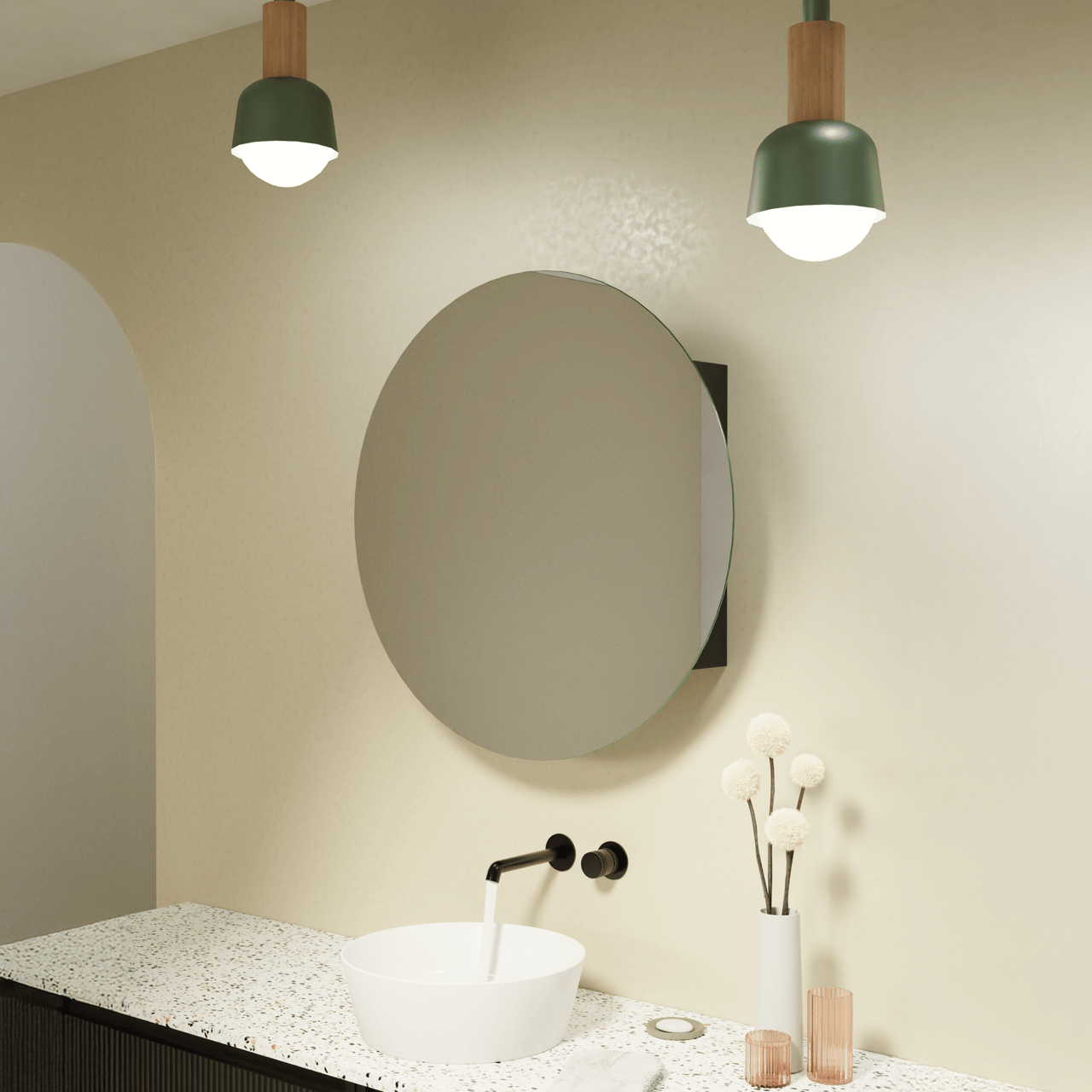 Storke Spiegelschrank Bad: Rund, 75 x 75 cm, Schwarz matt
