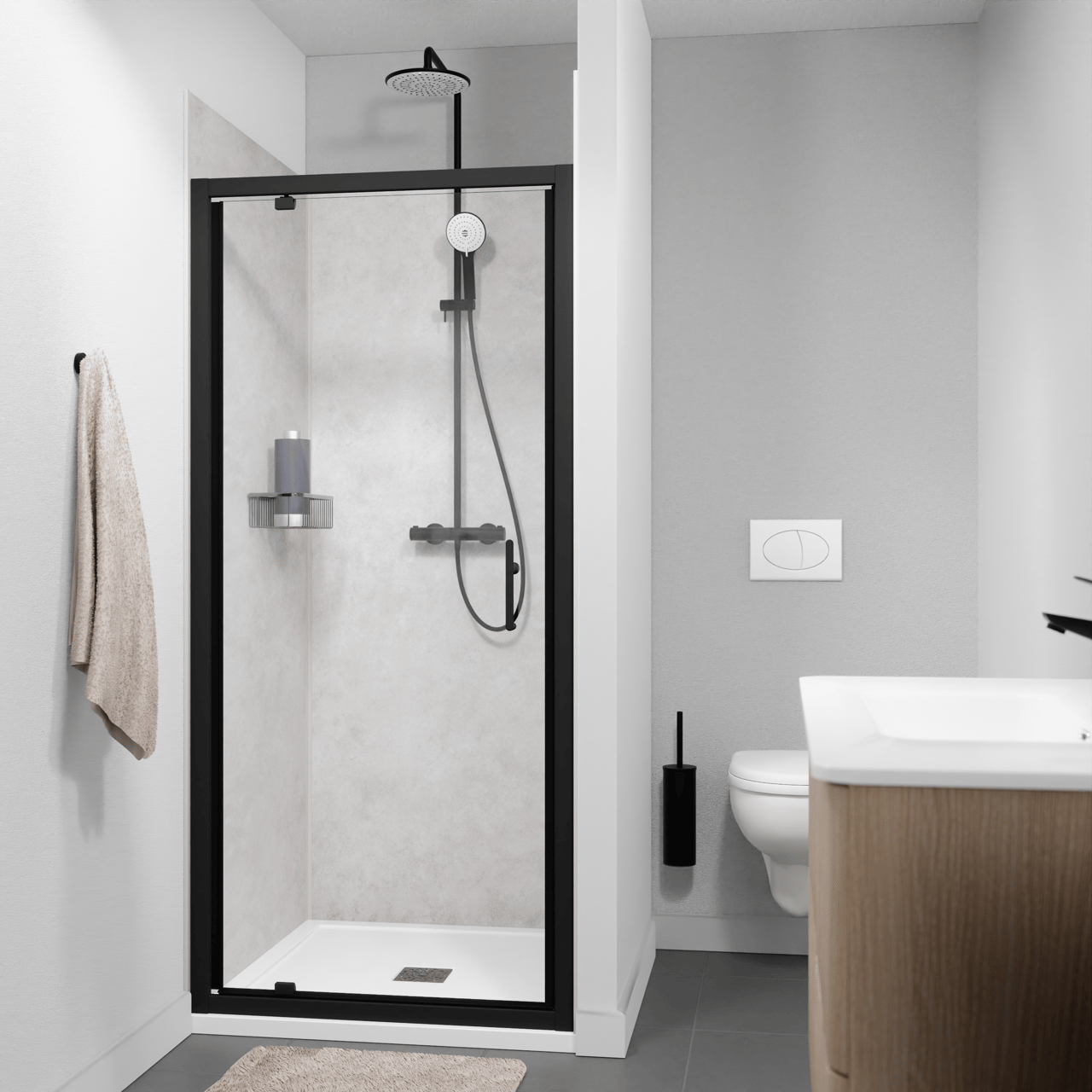 Linie Cadiz douche draaideur 90 cm x 190 cm Helder glas mat zwart profiel