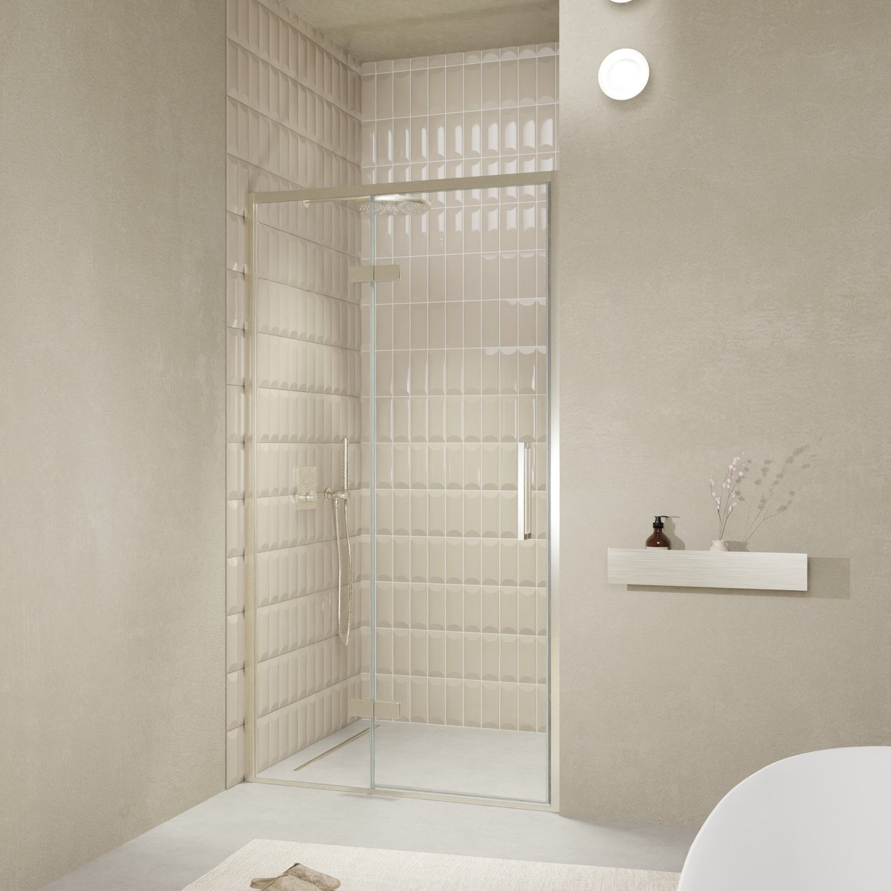 Balmani Senses Design Dusche Drehtür, Links, 120 cm x 210 cm, Klarglas, Profil Brushed CoolMetal