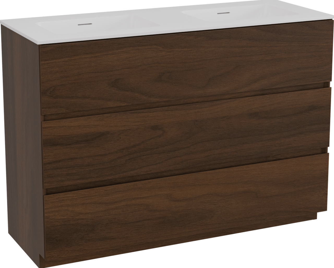 Storke Edge freistehendes Möbelstück Set: 120 x 46 cm, Nussbaum, mit Mata Doppelwaschtisch, Solid Surface Weiß matt