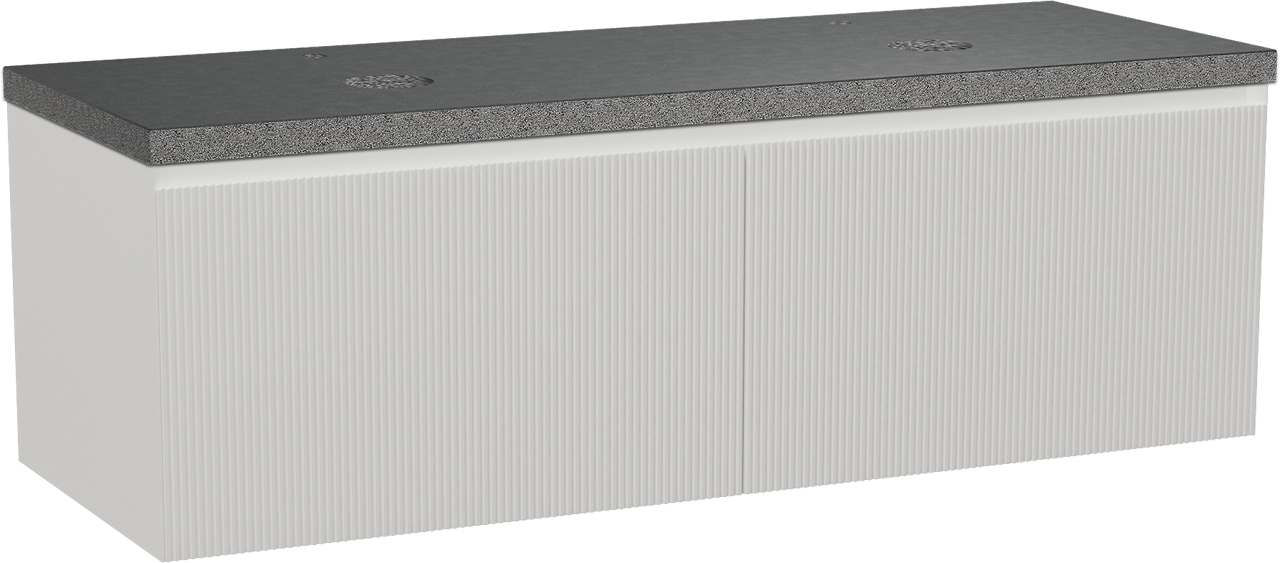 Balmani Fila by Mitra meuble salle de bains suspendu 150 x 55 cm blanc mat avec Rock tablette double en granit noir, Nervure gauche symétrique verticale