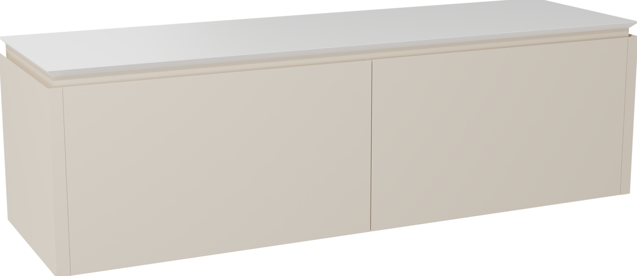 Balmani Eclips meuble salle de bains suspendu 180 x 55 cm Sandbeige avec Eclips tablette simple ou double en Solid Surface blanc mat