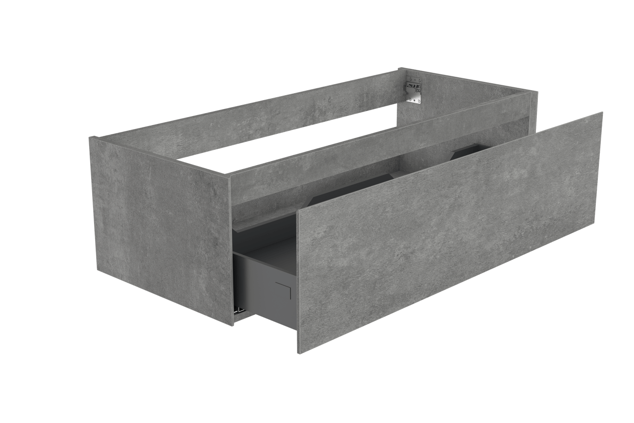 Storke Edge zwevende wastafelonderkast 120 x 52 cm beton donkergrijs 1 lade 2 sifonuitsparingen