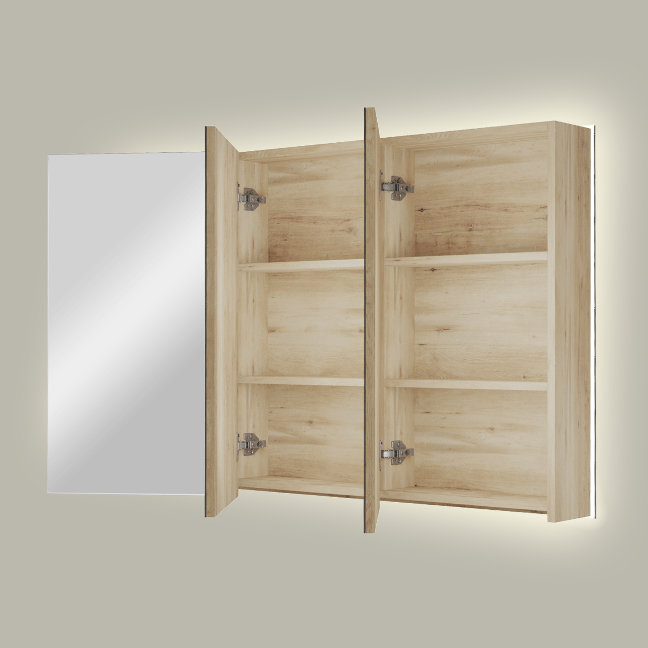 Linie Montro spiegelkast 100 x 75 cm natuur eik met spiegelverlichting