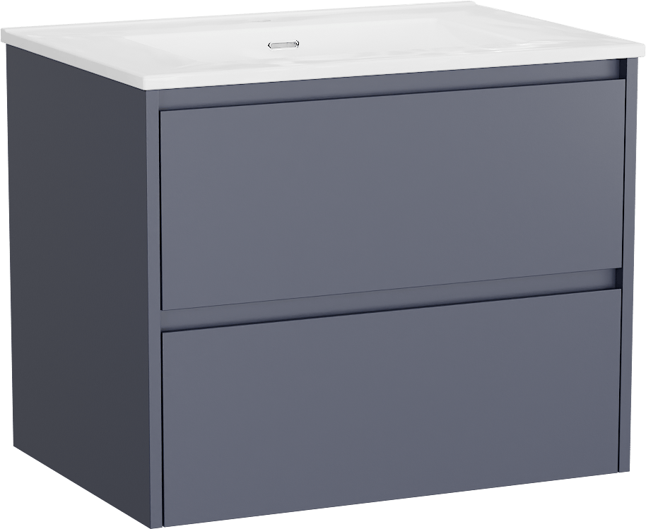 Storke Seda meuble salle de bains suspendu 75 x 52 cm bleu nuit avec Kera plan simple en porcelaine blanc brillant, bonde incluse