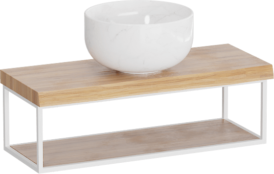 Balmani Life Edge Mini tablette 55 x 22,50 cm teck avec Bowl vasque à poser en marbre Carrara