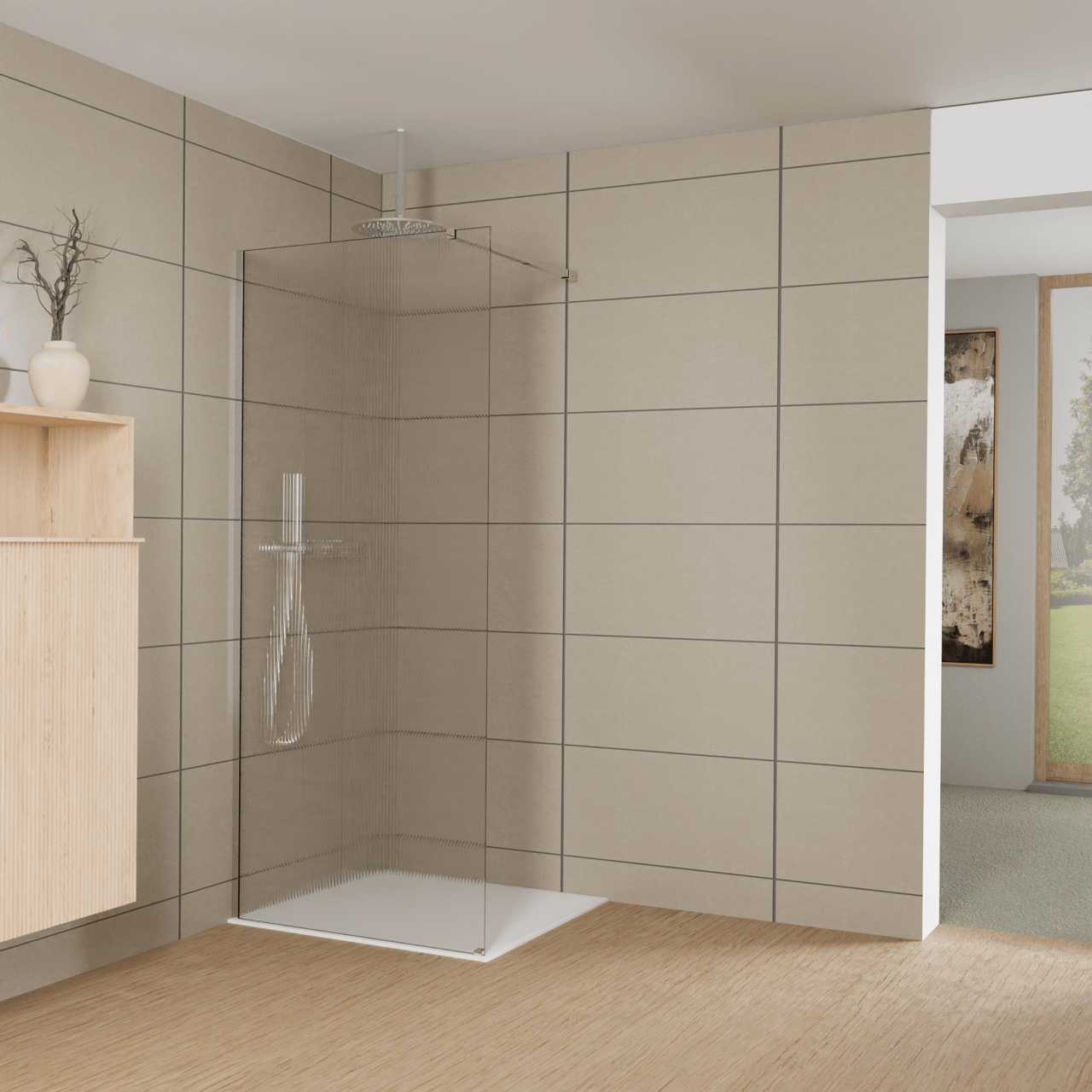Balmani Modular Walk-In Dusche: 90 x 200 cm, Ribs, inklusive Coating, Profil Chrom glänzend