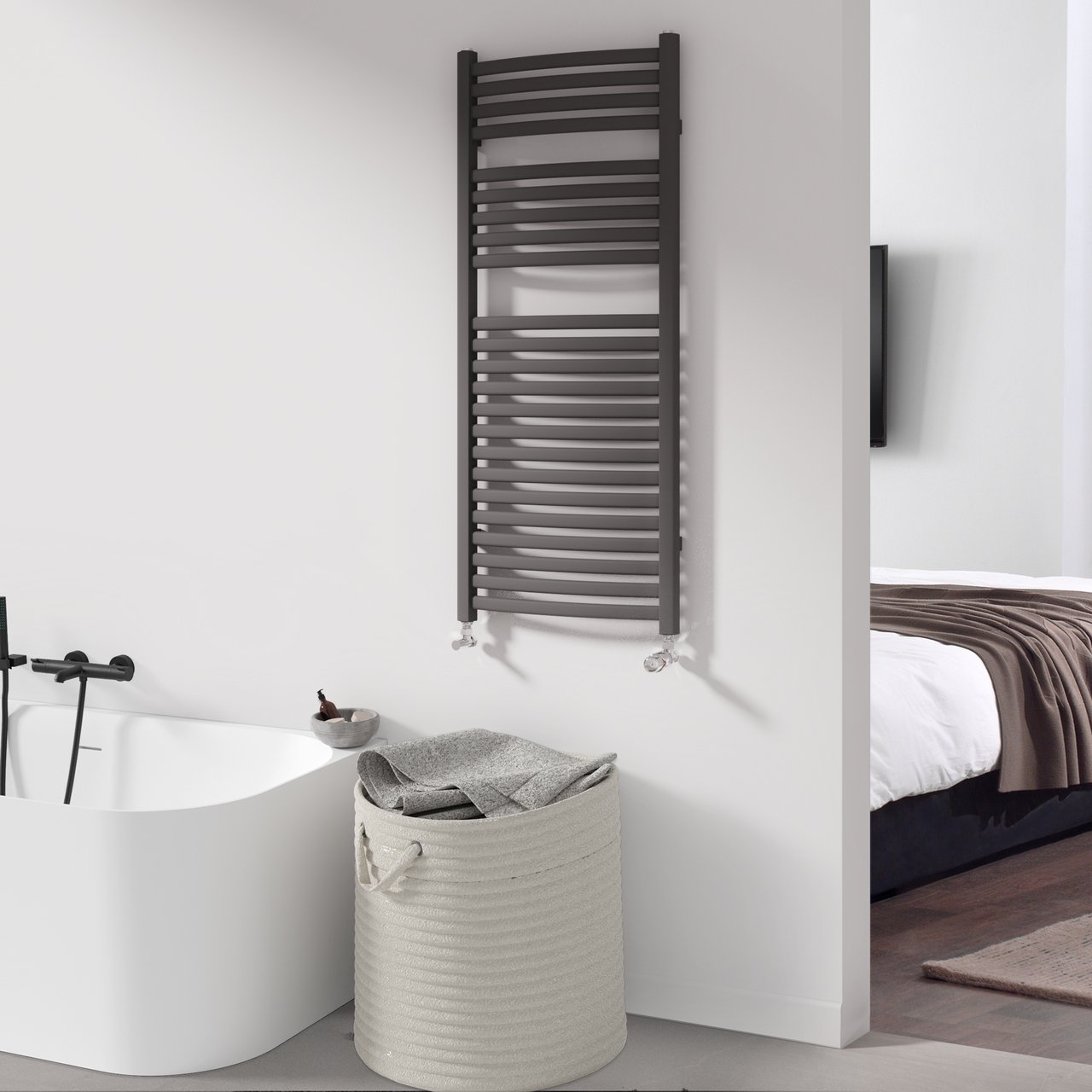 Vipera Kanza Rx enkele handdoekradiator 50 x 120 cm elektrische verwarming antraciet grijs zijaansluiting 521W, weerstand inbegrepen