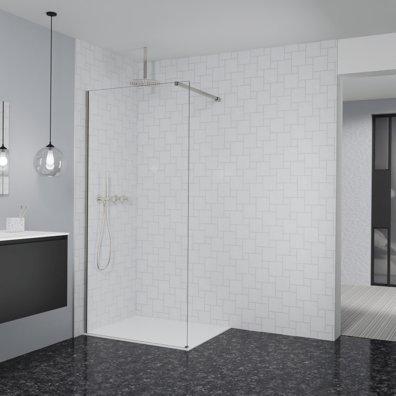 Balmani Modular Walk-In Dusche: 100 x 200 cm, Klarglas, Profil Brushed CoolMetal