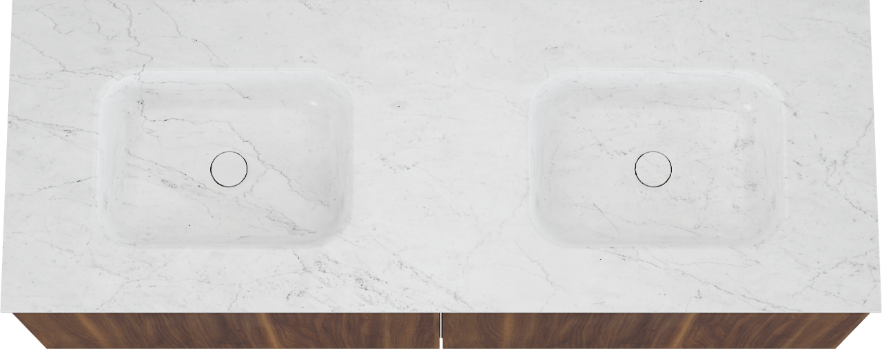 Balmani Sfera by Lucida zwevend badkamermeubel 150 x 55 cm amerikaanse notelaar met Tablo Arcato dubbele wastafel in marmer carrara