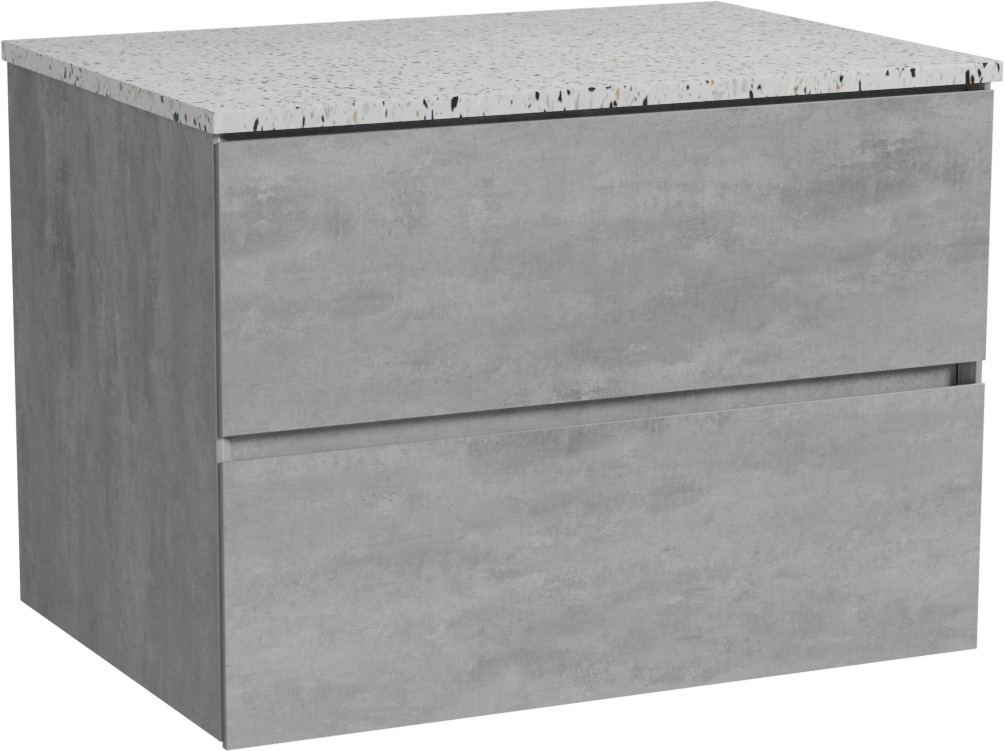 Storke Edge zwevend badmeubel 75 x 52 cm beton donkergrijs met Tavola enkel wastafelblad in mat wit/zwart terrazzo